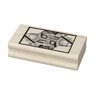 Ornate Heart Queen Playing Card in Border Rubber Stamp