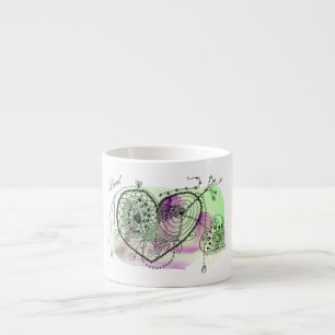 Ornate Hearts on Green and Purple Watercolor Wash Espresso Cup