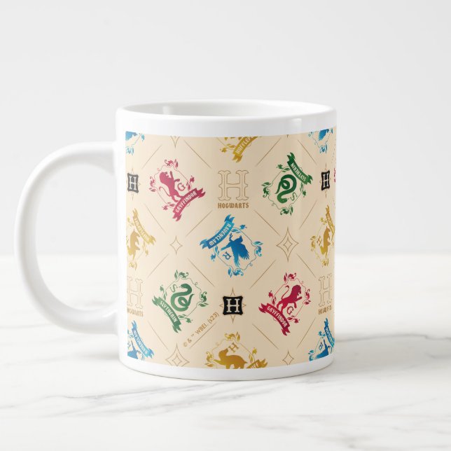 Ornate HOGWARTS™ House Crests Pattern Large Coffee Mug (Left)