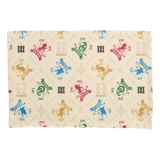 Ornate HOGWARTS™ House Crests Pattern Pillowcase (Front)