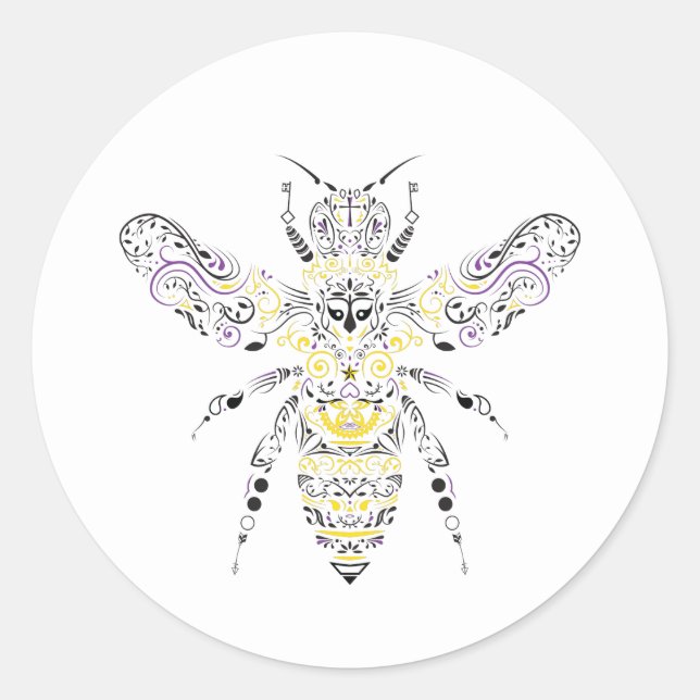 ornate honey bee classic round sticker (Front)