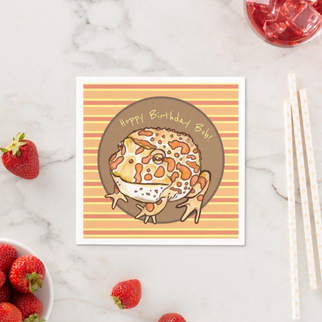 Ornate Horned Frog Hoppy Birthday Personalized Napkin (Insitu)