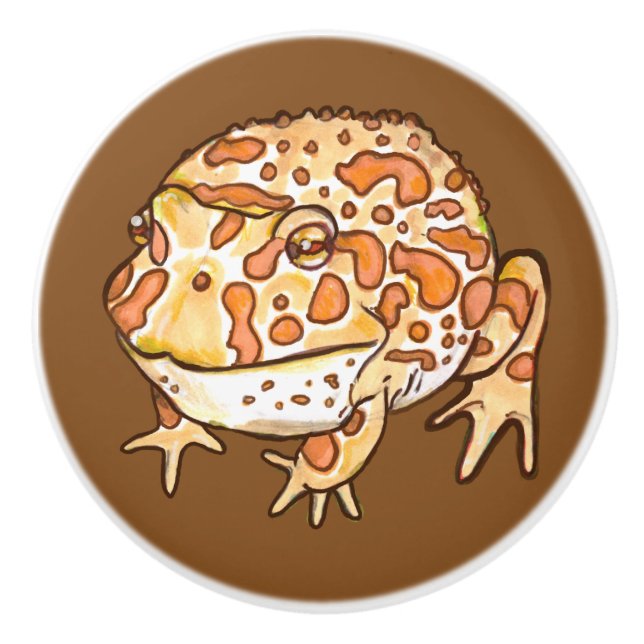 Ornate Horned Frogs Ceramic Knob (Front)