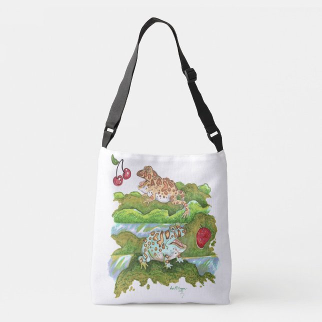 Ornate Horned Frogs Chasing Fruit Crossbody Bag (Back)
