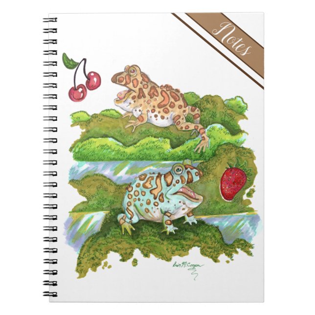 Ornate Horned Frogs Chasing Fruit Notebook (Front)