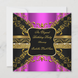 Ornate Hot Pink Black Gold Birthday Party 2 Invitation