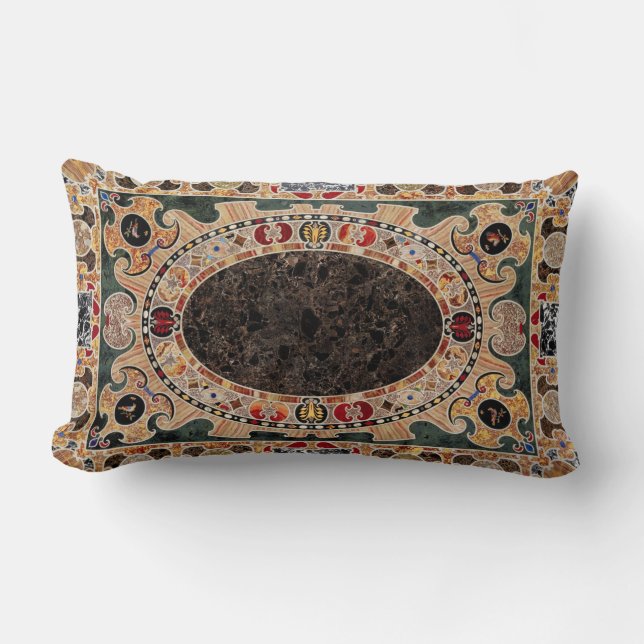 Ornate Italian Late-Renaissance Marble Pattern Lumbar Pillow (Front)