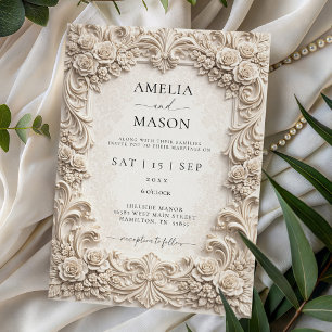 Ornate Ivory Baroque Floral Wedding Invitation