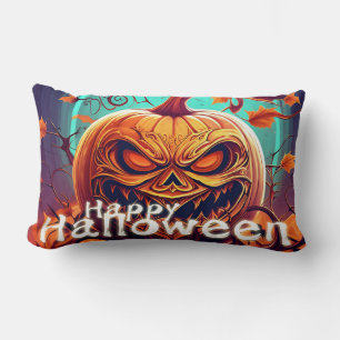 Ornate Jack-o-Lantern Twisted Branch Halloween Lumbar Pillow