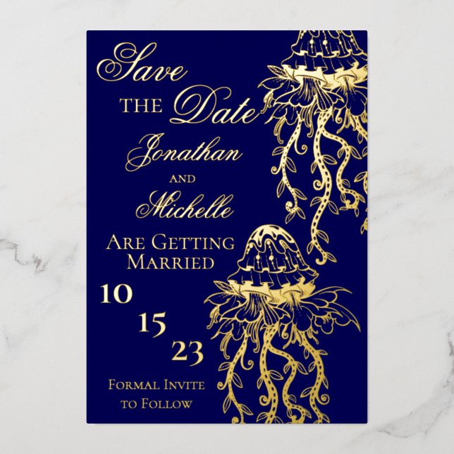 Ornate Jellyfish Gold Foil Beach Save the Date (Front)