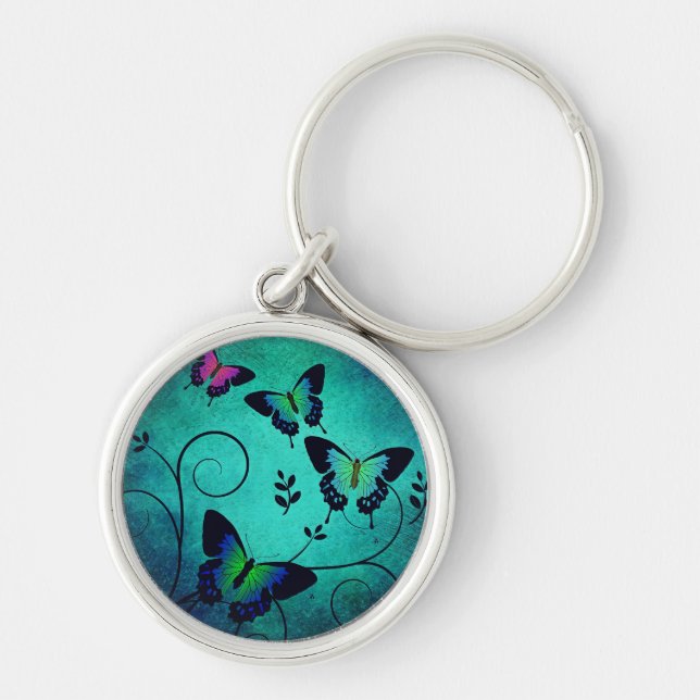 Ornate Jewel Butterflies Teal Keychain (Front)