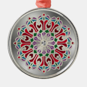 Ornate Jewel Mandala Flower Metal Ornament