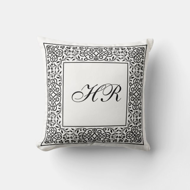 Ornate Knotwork Monogram Throw Pillow (Front)