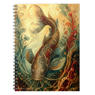 Ornate Koi Fish Vintage Botanical Art Notebook