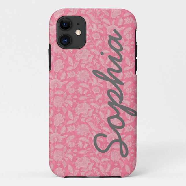 Ornate Lace Flowers Pink Custom Name iPhone 5 Case (Back)