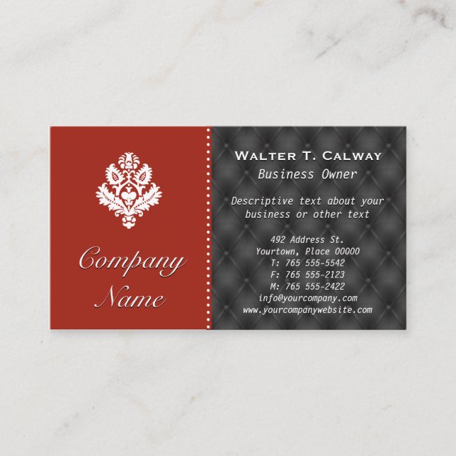 Ornate Leaf | Upholstered Leather Background Business Card (Front)