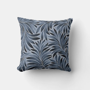 Ornate Leaves In Blue Black Colour Pattern Throw Pillow