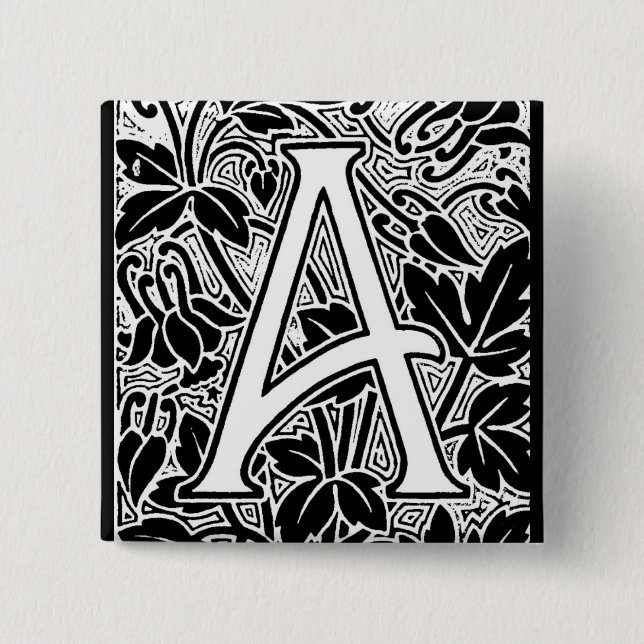 Ornate Letter "A" 2 Inch Square Button (Front)
