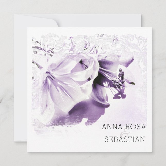 *~* Ornate Lily  AR12 QR PHOTO RSVP Floral Wedding Invitation (Front)