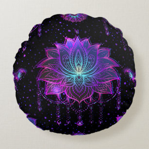Ornate Lotus Flower Seamless Symbol Round Pillow