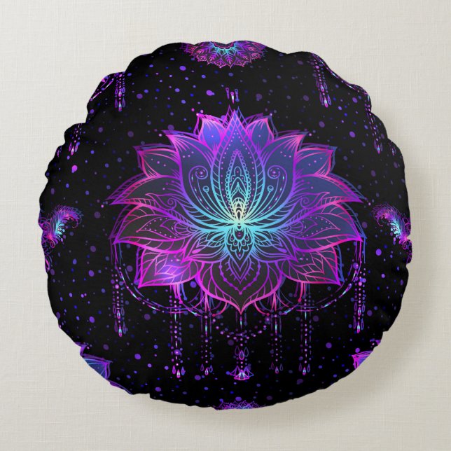 Ornate Lotus Flower Seamless Symbol Round Pillow (Front)
