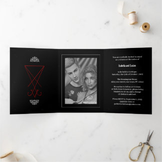 Ornate Lucifer Sigil Satanic Wedding Tri-Fold Invitation