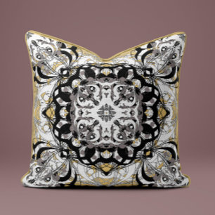 Ornate Mandala Decorative Pillow in Golden Beige
