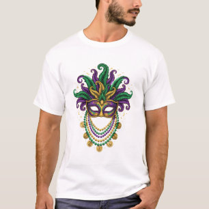 Ornate Mardi Gras Masquerade Mask with Feathers an T-Shirt