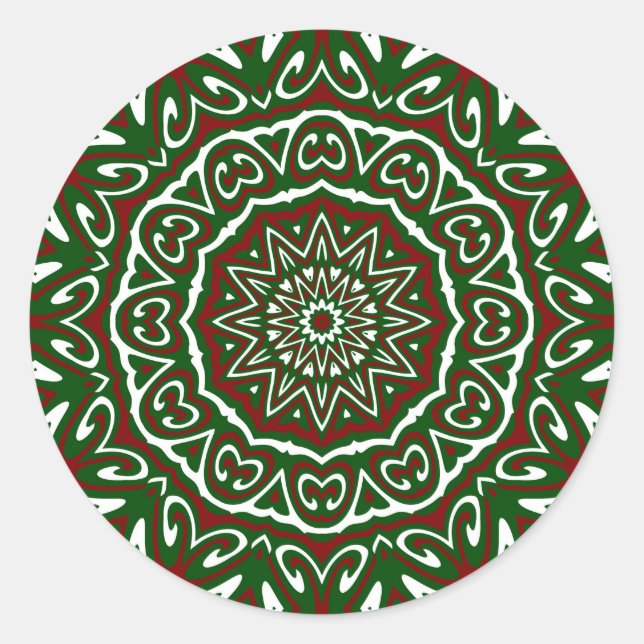 Ornate Maximalist Groovy Christmas Mandala Patter Classic Round Sticker (Front)