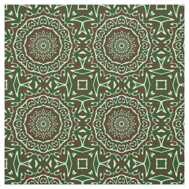 Ornate Maximalist Groovy Christmas Mandala Patter Fabric (Swatch)