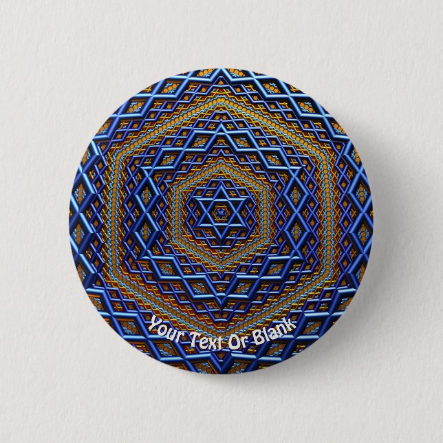Ornate Metallic Magen David 2 Inch Round Button (Front)