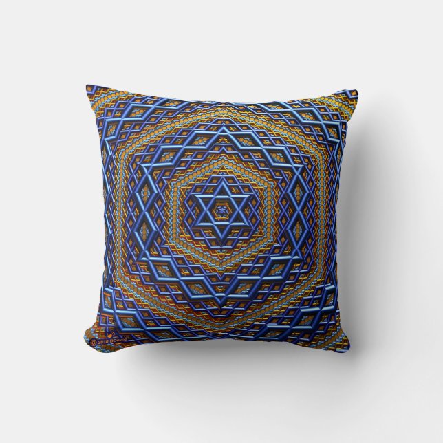 Ornate Metallic Magen David Throw Pillow (Front)