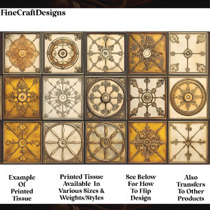 Ornate Mixed Tiles Brown Bronze Gold AA6 Decoupage Tissue Paper