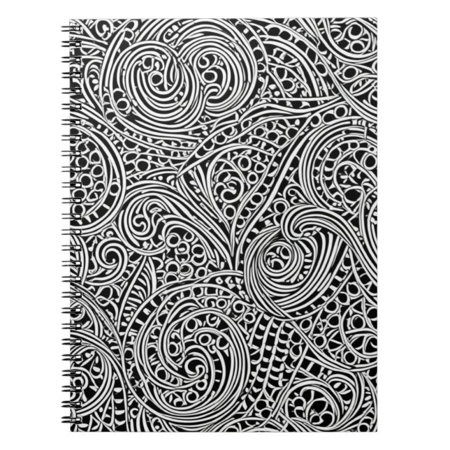 Ornate Monochrome Swirl Notebook (Front)