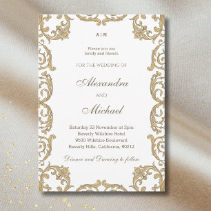 Ornate Monogram Baroque Vintage Wedding  Invitation