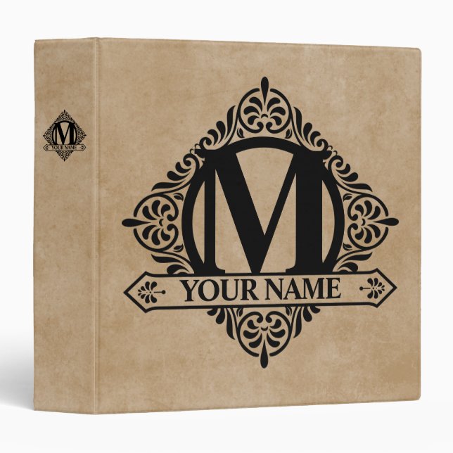 Ornate Monogram Design 3 Ring Binder (Front/Spine)