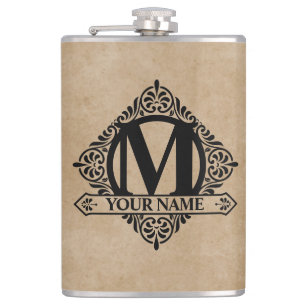Ornate Monogram Design Flask