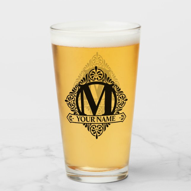 Ornate Monogram Design Glass (Front Filled)