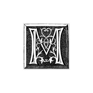 Ornate Monogram Vintage initial letter M Rubber Stamp