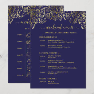 Ornate Navy Blue & Gold Wedding Events & Timeline Program