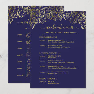 Ornate Navy Blue & Gold Wedding Events & Timeline Program