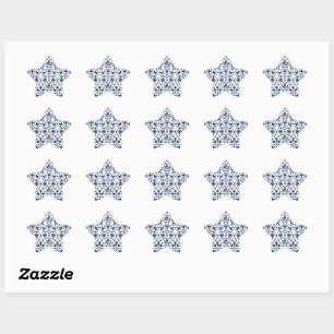 Ornate navy blue on white pattern star sticker