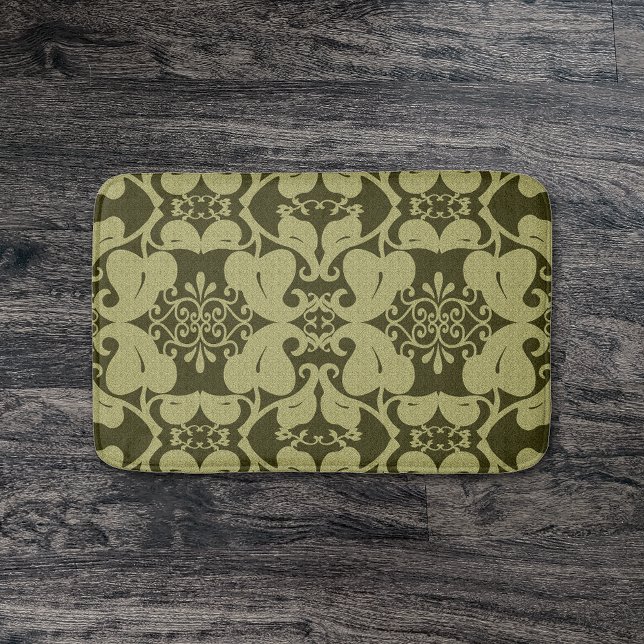 Ornate Olive Green Modern Elegant Pattern Bath Mat (Creator Uploaded)