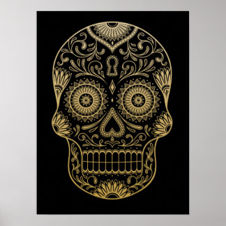 Ornate One Color Sugar Skull Poster