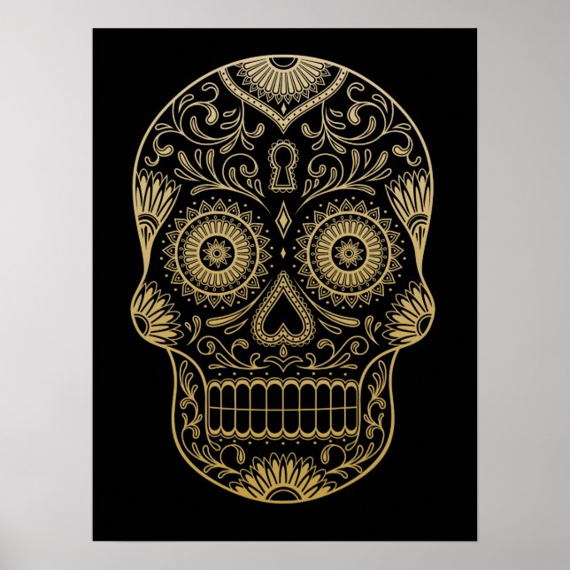 Ornate One Color Sugar Skull Poster (Front)