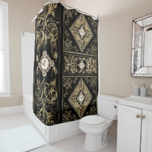 Ornate Opulence   Black and Gold Jewelled Emblem