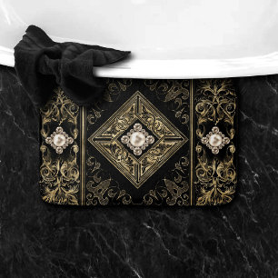 Ornate Opulence Black and Gold Jewelled Flourish Bath Mat