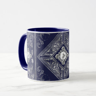 Ornate Opulence Blue and Silver Jewelled Flouris Mug