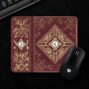Ornate Opulence   Dark Red and Gold Jewelled Emble Mouse Pad