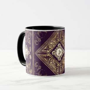 Ornate Opulence   Purple and Gold Jewelled Flouris Mug